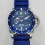 Best Quality Replica Panerai Luminor Submersible Blue Face Blue Rubber Strap Watch 47MM 